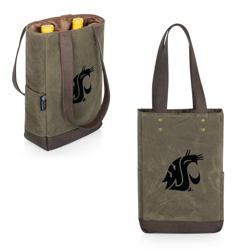 Washington State Cougars 2 Bottle Insulated Wine Cooler Bag, (Khaki Green with Beige Accents)