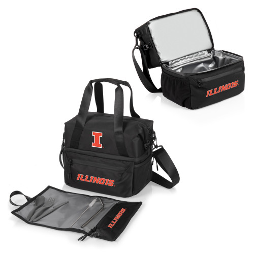 Illinois Fighting Illini Tarana Lunch Bag Cooler with Utensils, (Carbon Black)