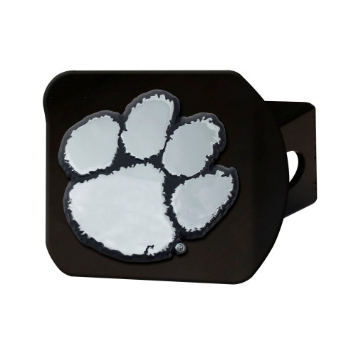 Clemson University Hitch Cover - Chrome on Black 3.4"x4"