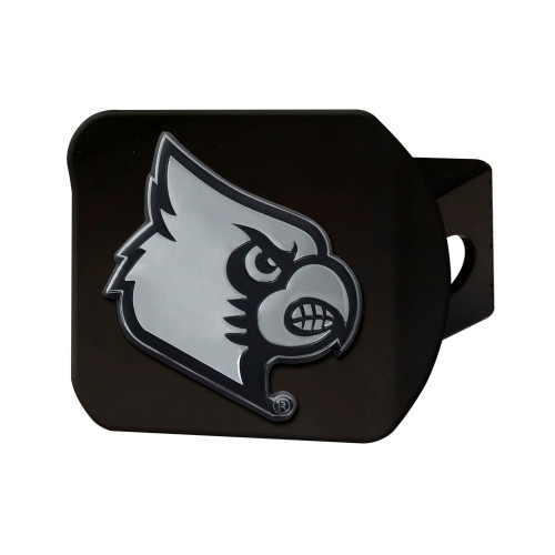 University of Louisville Hitch Cover - Chrome on Black 3.4"x4"