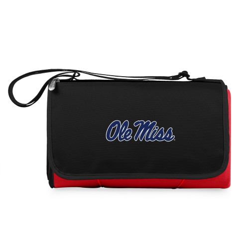 Ole Miss Rebels Blanket Tote Outdoor Picnic Blanket, (Red with Black Flap)