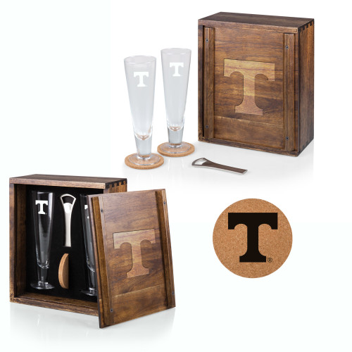 Tennessee Volunteers Pilsner Beer Glass Gift Set, (Acacia Wood)