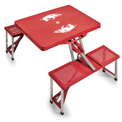 Arkansas Razorbacks Picnic Table Portable Folding Table with Seats, (Red)