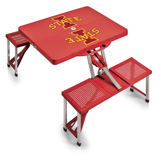 Iowa State Cyclones Picnic Table Portable Folding Table with Seats, (Red)