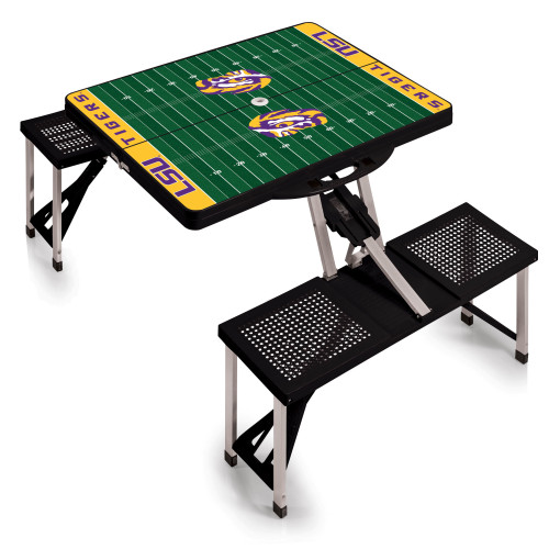 LSU Tigers Football Field Picnic Table Portable Folding Table with Seats, (Black)