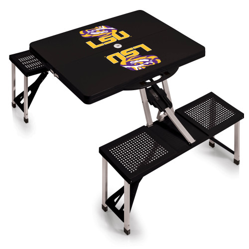 LSU Tigers Picnic Table Portable Folding Table with Seats, (Black)