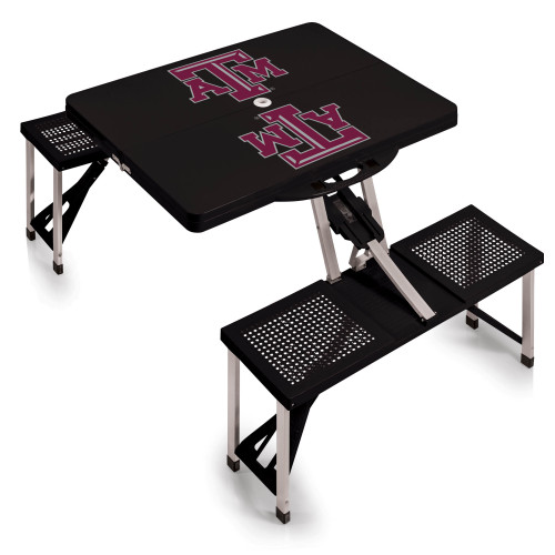 Texas A&M Aggies Picnic Table Portable Folding Table with Seats, (Black)