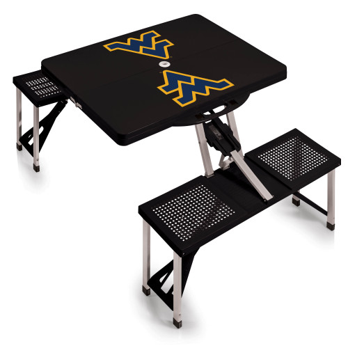 West Virginia Mountaineers Picnic Table Portable Folding Table with Seats, (Black)
