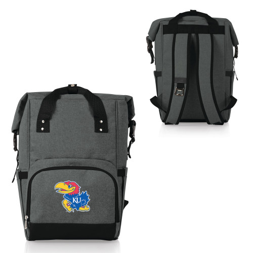 Kansas Jayhawks On The Go Roll-Top Backpack Cooler, (Heathered Gray)
