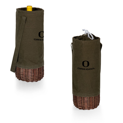 Oregon Ducks Malbec Insulated Canvas and Willow Wine Bottle Basket, (Khaki Green with Beige Accents)