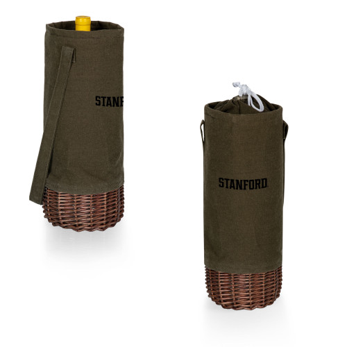 Stanford Cardinal Malbec Insulated Canvas and Willow Wine Bottle Basket, (Khaki Green with Beige Accents)