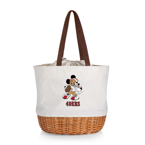 San Francisco 49ers Mickey Mouse Coronado Canvas and Willow Basket Tote, (Beige Canvas)