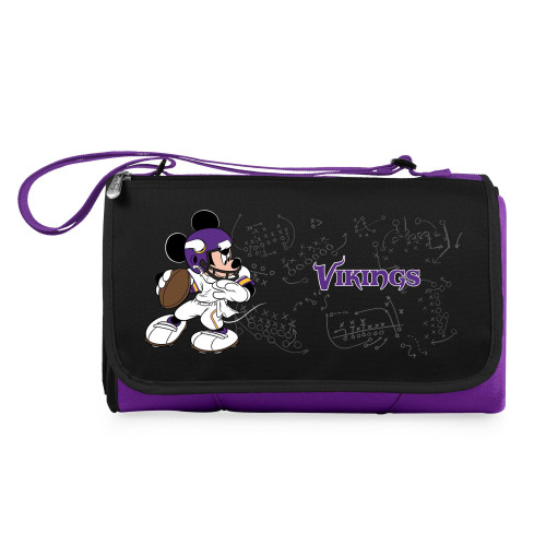 Minnesota Vikings Mickey Mouse Blanket Tote Outdoor Picnic Blanket, (Purple with Black Flap)