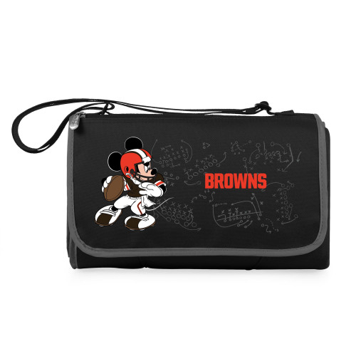 Cleveland Browns Mickey Mouse Blanket Tote Outdoor Picnic Blanket, (Black with Black Exterior)