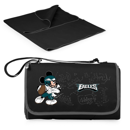 Philadelphia Eagles Mickey Mouse Blanket Tote Outdoor Picnic Blanket, (Black with Black Exterior)