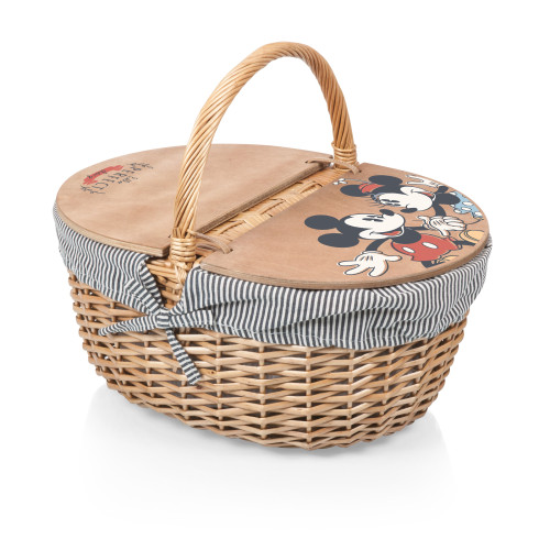 Mickey & Minnie Mouse Country Picnic Basket, (Navy Blue & White Stripe)