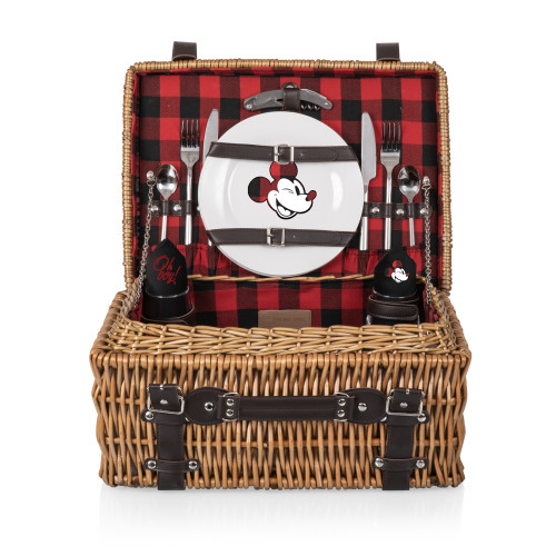 Mickey Mouse Champion Picnic Basket, (Red & Black Buffalo Plaid Pattern)