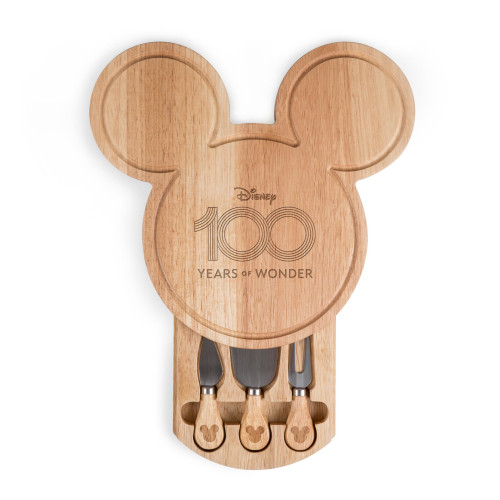 Disney 100 Mickey Mouse Head Shaped Cheese Board with Tools, (Parawood)