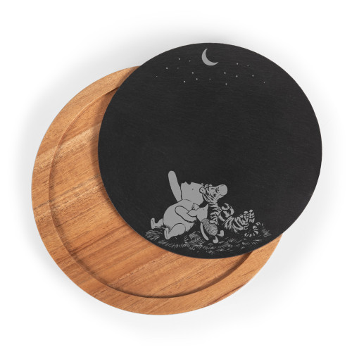 Winnie the Pooh Insignia Acacia and Slate Serving Board with Cheese Tools, (Acacia Wood & Slate Black with Gold Accents)