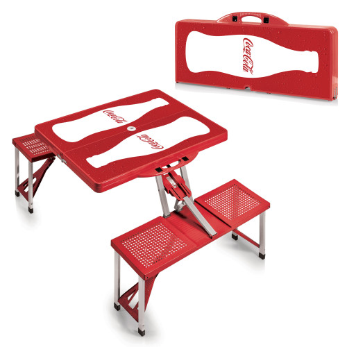 Coca-Cola Bottle Picnic Table Portable Folding Table with Seats, (Red)