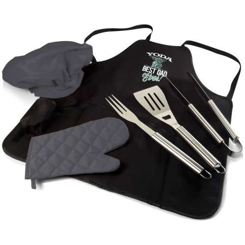 Star Wars Yoda BBQ Apron Tote Pro Grill Set, (Black with Gray Accents)