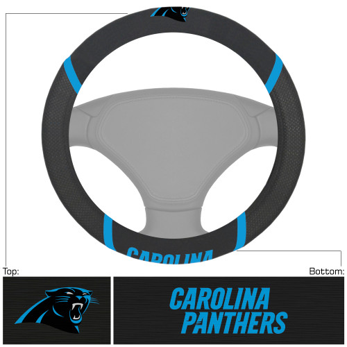 Carolina Panthers Steering Wheel Cover  Panther Primary Logo and Wordmark Black