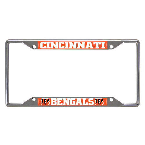 Cincinnati Bengals License Plate Frame  "Striped B" Logo & "Cincinnati Bengals" Wordmark Black