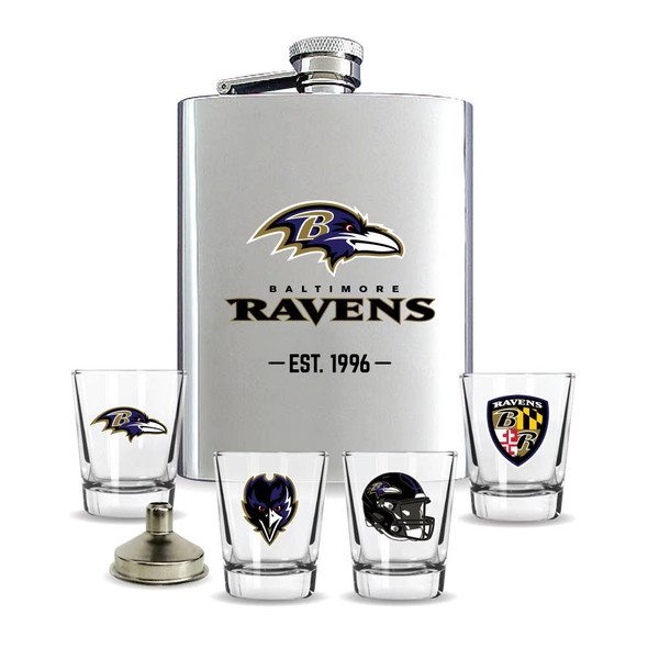 Baltimore Ravens Flask Gift Set Stainless Steel Barware NFL Fan Gift