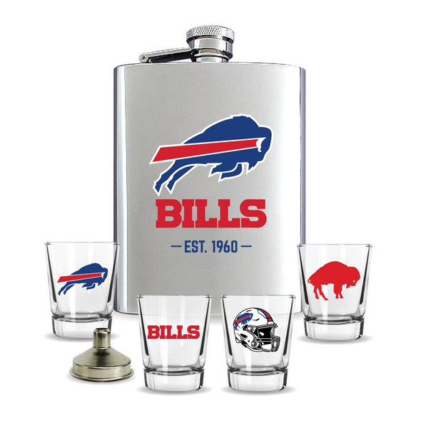 Buffalo Bills Flask Gift Set Stainless Steel Barware NFL Fan Gift