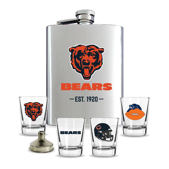 Chicago Bears Flask Gift Set Stainless Steel Barware NFL Fan Gift