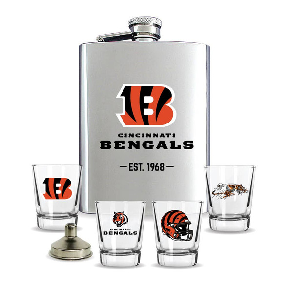 Cincinnati Bengals Flask Gift Set Stainless Steel Barware NFL Fan Gift
