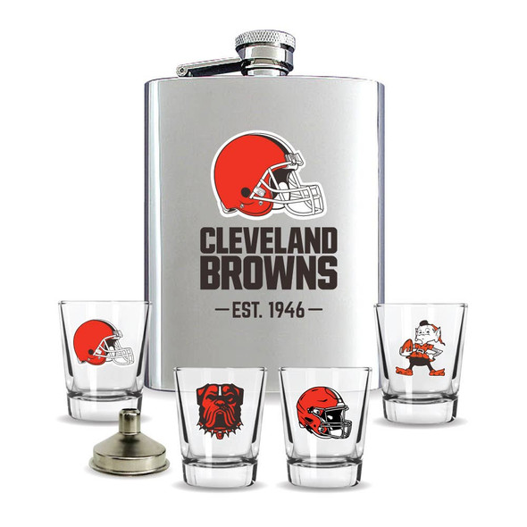 Cleveland Browns Flask Gift Set Stainless Steel Barware NFL Fan Gift