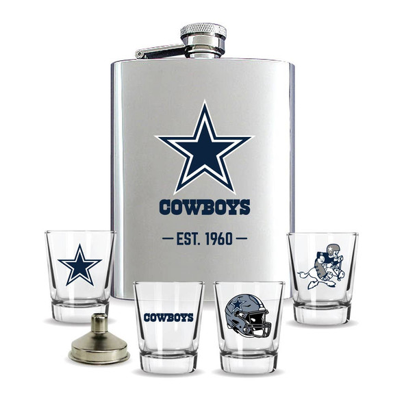 Dallas Cowboys Flask Gift Set Stainless Steel Barware NFL Fan Gift