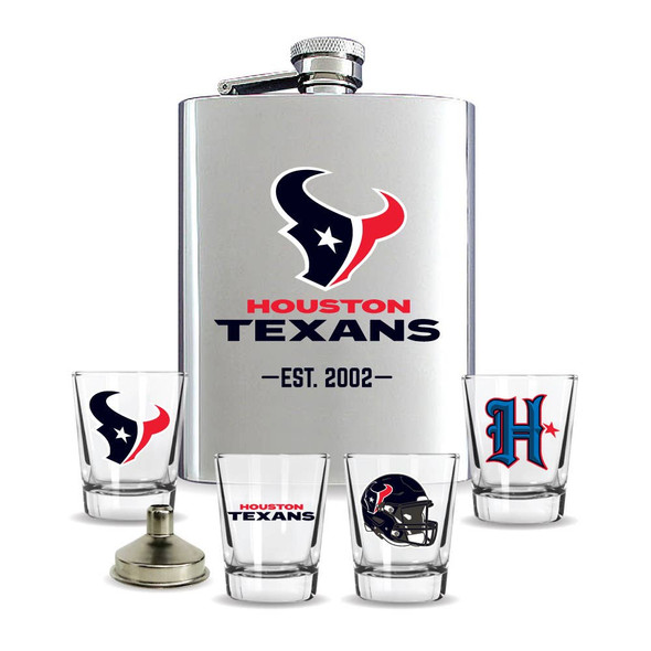 Houston Texans Flask Gift Set Stainless Steel Barware NFL Fan Gift