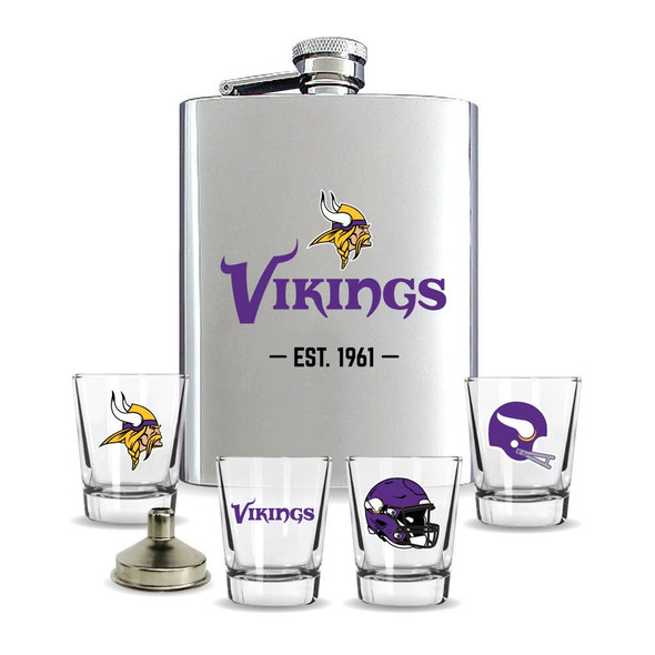 Minnesota Vikings Flask Gift Set Stainless Steel Barware NFL Fan Gift