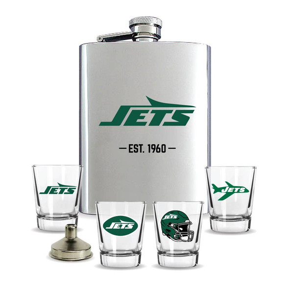 New York Jets Flask Gift Set Stainless Steel Barware NFL Fan Gift