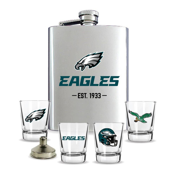 Philadelphia Eagles Flask Gift Set Stainless Steel Barware NFL Fan Gift