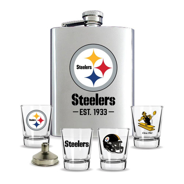 Pittsburgh Steelers Flask Gift Set Stainless Steel Barware NFL Fan Gift