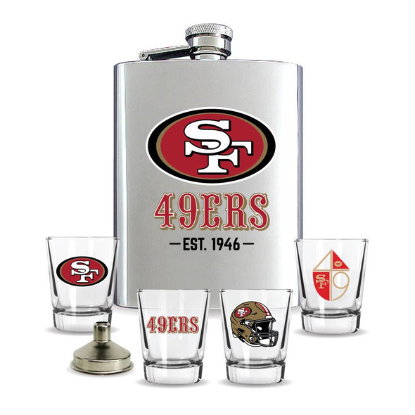 San Francisco 49ers Flask Gift Set Stainless Steel Barware NFL Fan Gift