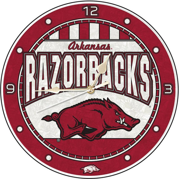 Arkansas Razorbacks 12" Art Glass Clock