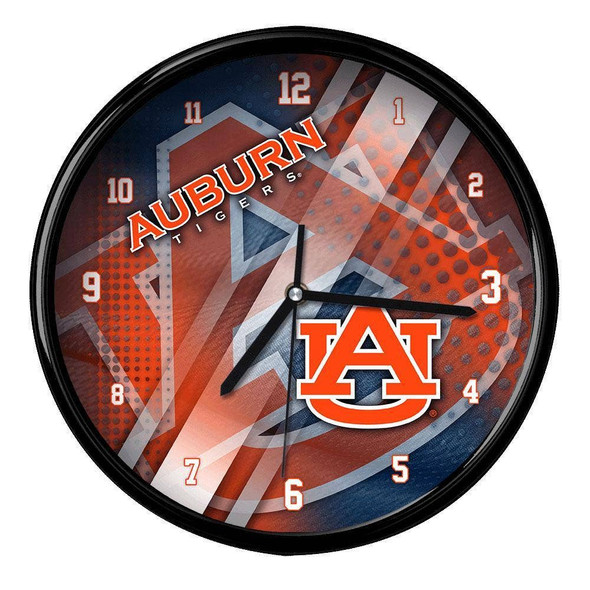 Auburn Tigers Black Rim Clock Diamond Plate