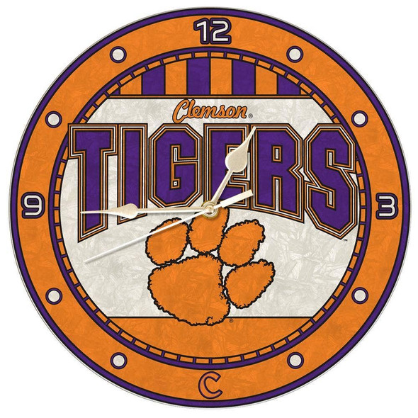 Clemson Tigers 12" Art Glass Clock