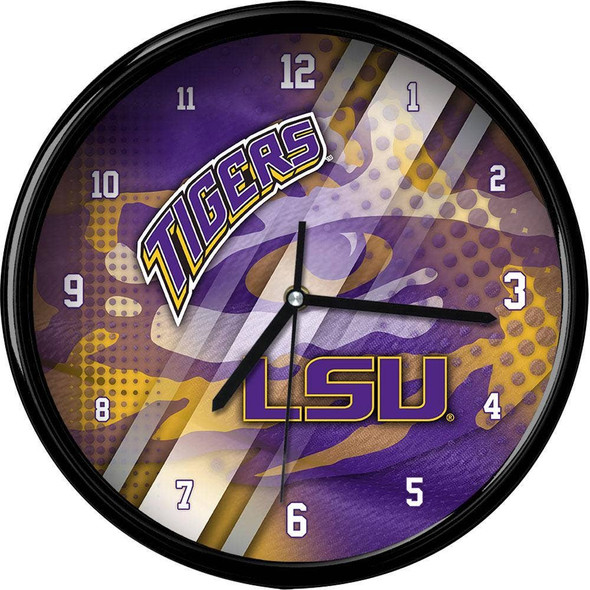 LSU Tigers Black Rim Clock Diamond Plate