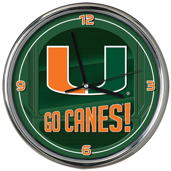 Miami Hurricanes Go Team! Chrome Clock