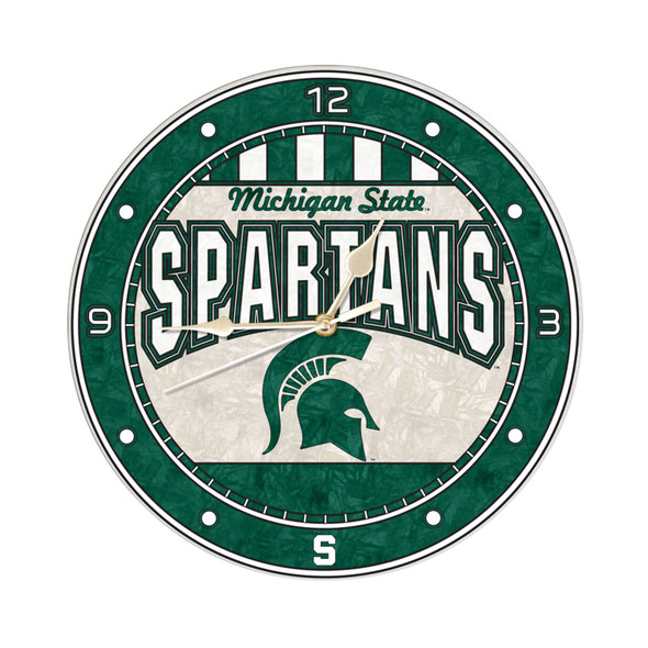 Michigan State Spartans 12" Art Glass Clock