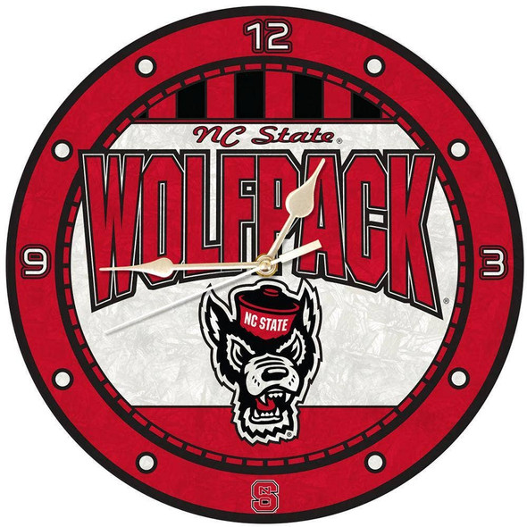 NC State Wolfpack 12" Art Glass Clock