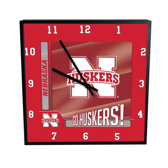 Nebraska Cornhuskers 12" Square Carbon Fiber Clock