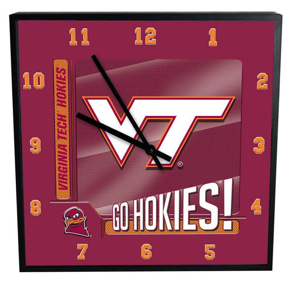 Virginia Tech Hokies 12" Square Carbon Fiber Clock