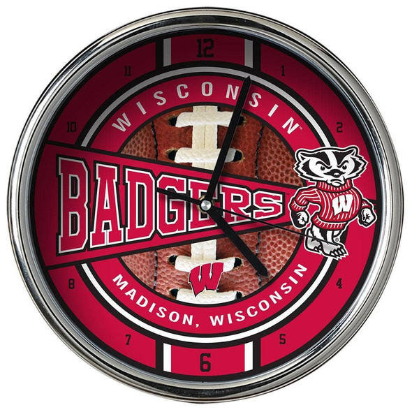 Wisconsin Badgers Chrome Clock