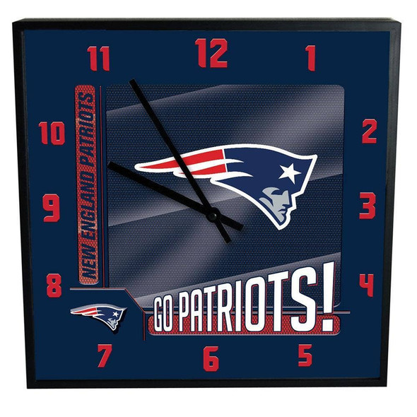 New England Patriots 12" Square Carbon Fiber Clock